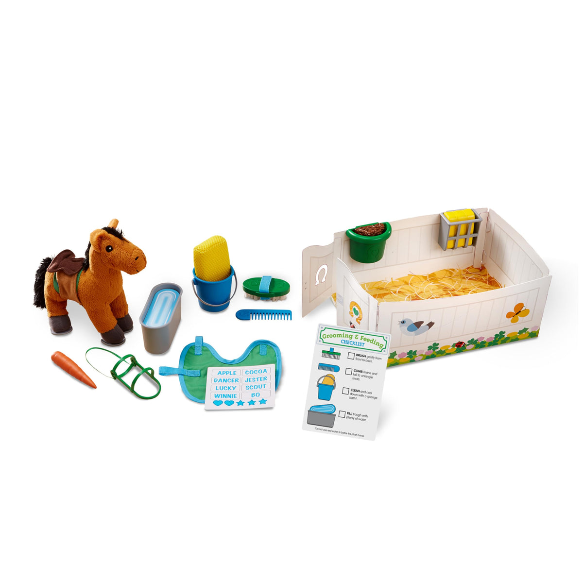 Melissa & Doug foldable stall doubles as a storage home for the horse.