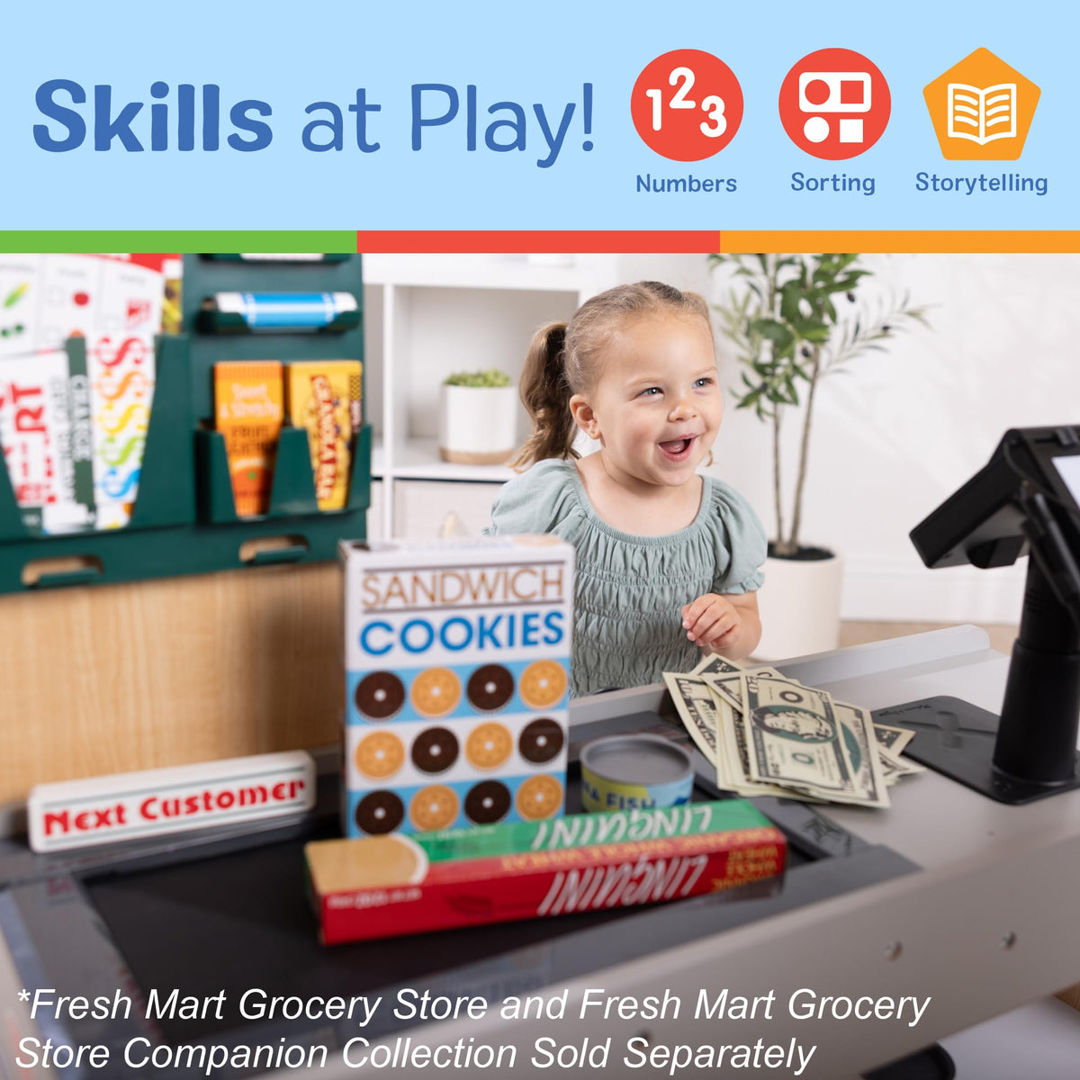 Melissa & Doug coupons and cards introduce save-or-spend choices in play.