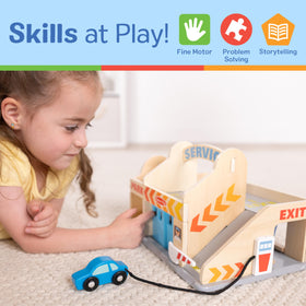 Garage doors and gate in Melissa & Doug parking garage for interactive access