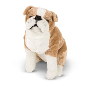 Melissa &amp; Doug giant bulldog stuffed animal highlights lifelike fur and inviting cuddly presence for pretend play.