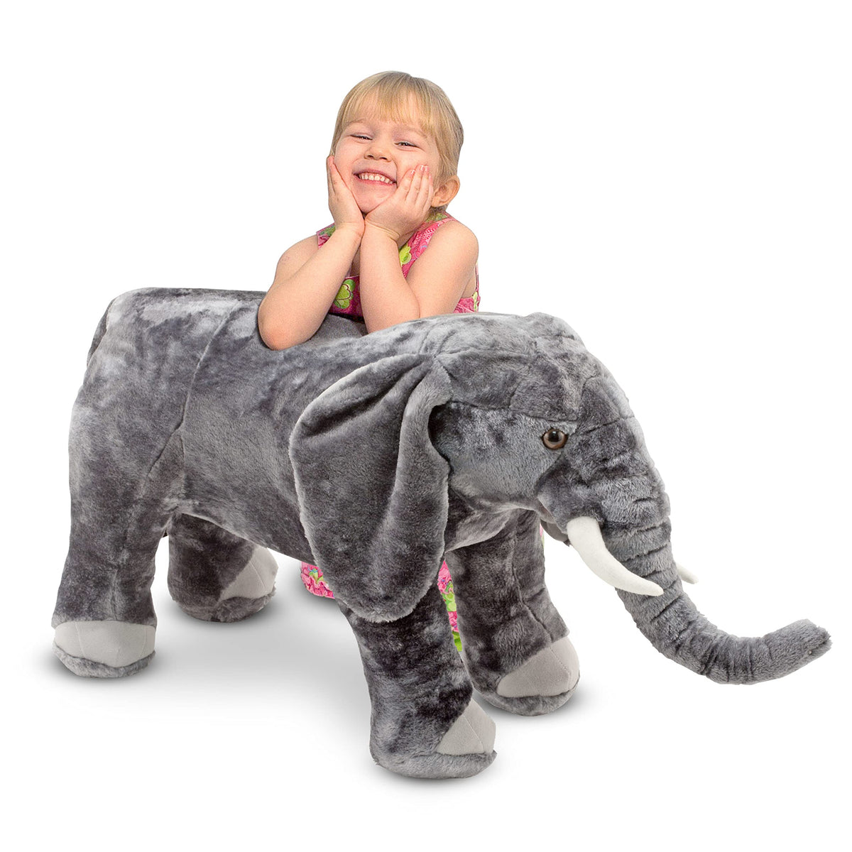 Melissa & Doug elephant soft tusks evoke gentle, friendly pretend play.