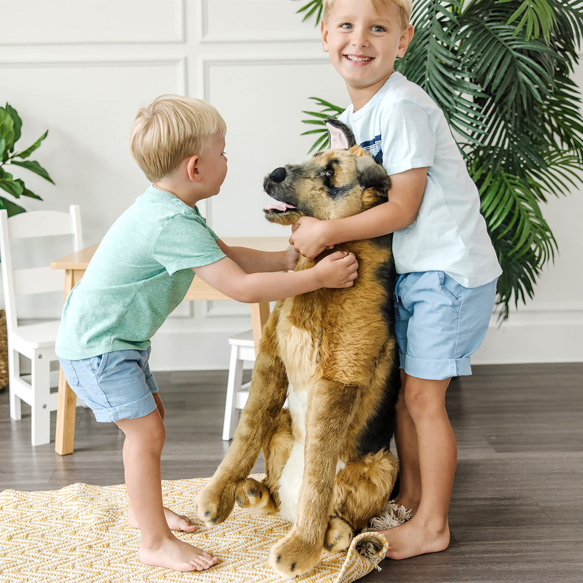 Melissa & Doug Giant German Shepherd spot-clean to maintain color and softness
