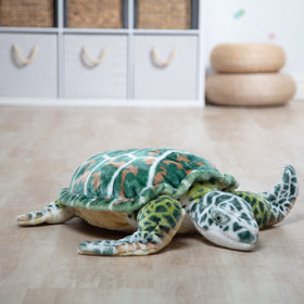 Packaging and presentation of Melissa & Doug Giant Sea Turtle plush.