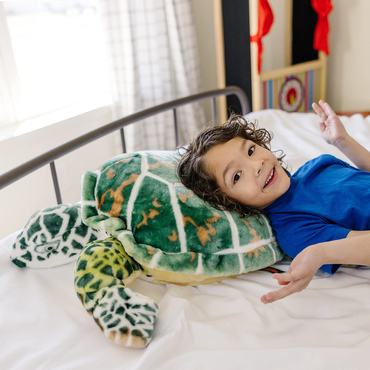 Surface-washable Melissa & Doug Sea Turtle plush for easy cleaning.