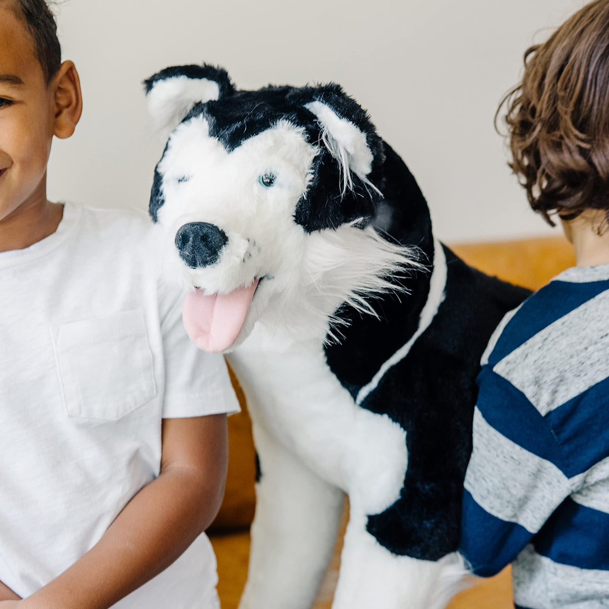 Melissa and Doug Giant Siberian Husky curled tail adds realism for display and storytelling.