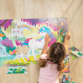 Melissa and Doug glow-in-the-dark unicorn puzzle reveals hidden details when lights go out.