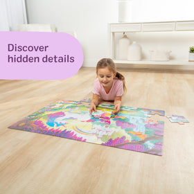 Melissa and Doug glow-in-the-dark unicorn puzzle includes woodland animals to spark curiosity.