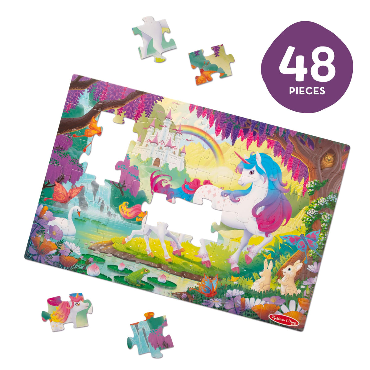 Melissa and Doug glow-in-the-dark unicorn puzzle encourages collaborative play with friends.