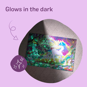 Melissa and Doug glow-in-the-dark unicorn puzzle features two unicorns for imaginative storytelling.