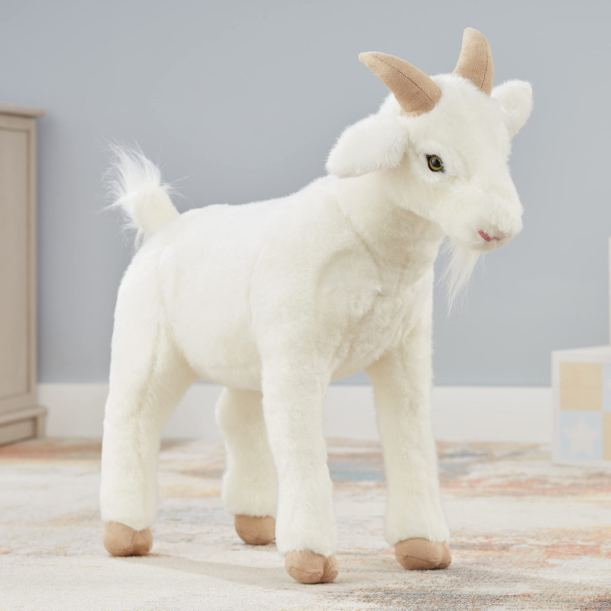Gift-ready Melissa & Doug goat plush packaging option.
