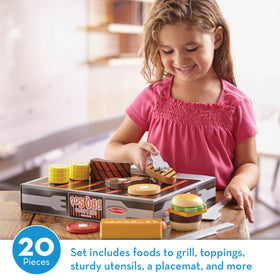Melissa & Doug BBQ set buns and toppings for easy customization of pretend meals.