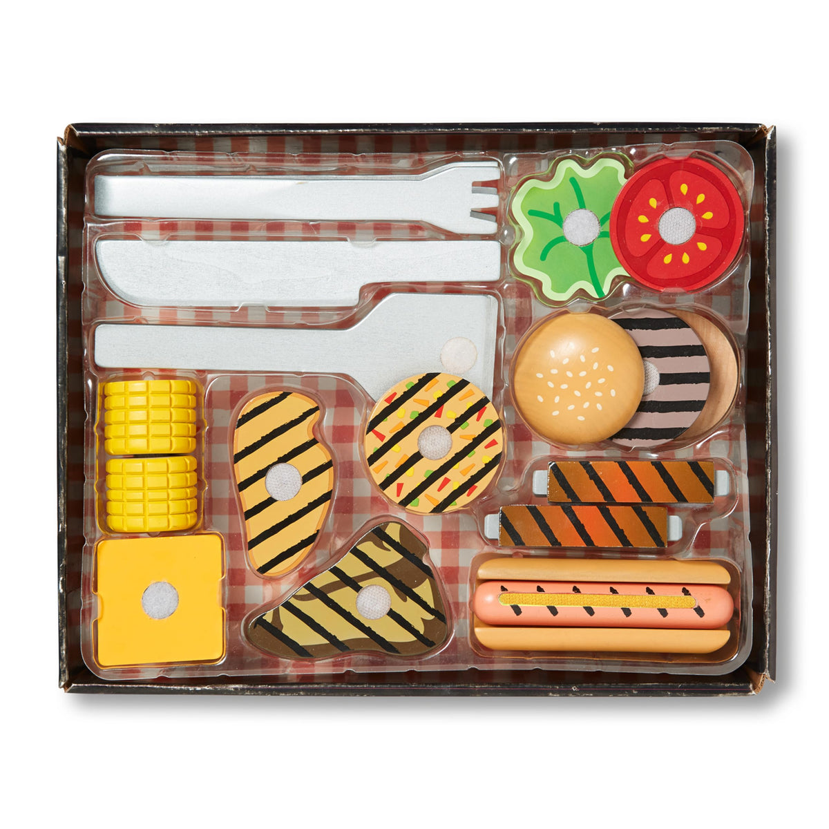 Melissa & Doug checkered serving mat to present meals during imaginative play.