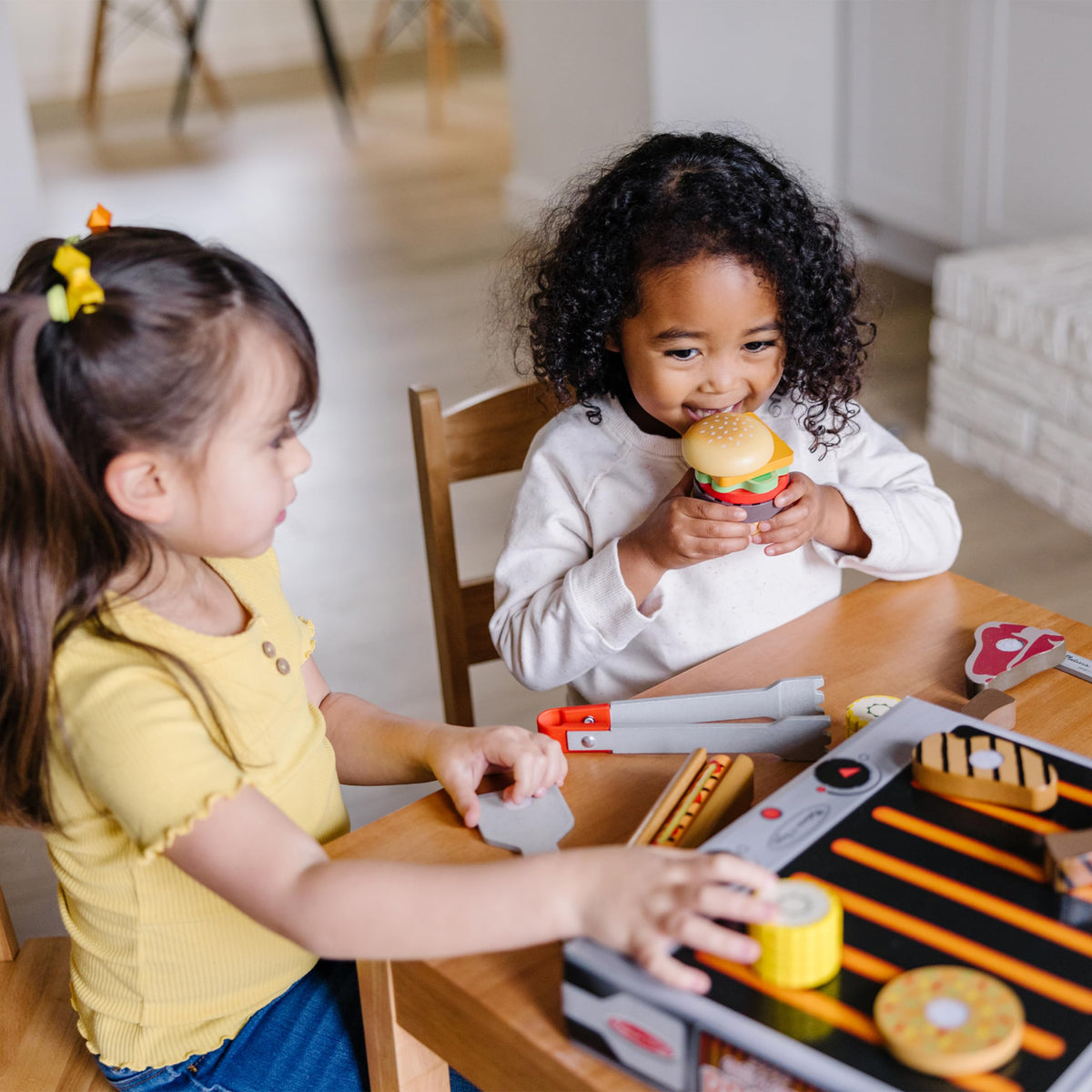 Melissa & Doug double-sided food pieces switch between raw and cooked states.