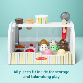 Melissa & Doug ice cream cones and cups provide authentic serving play.