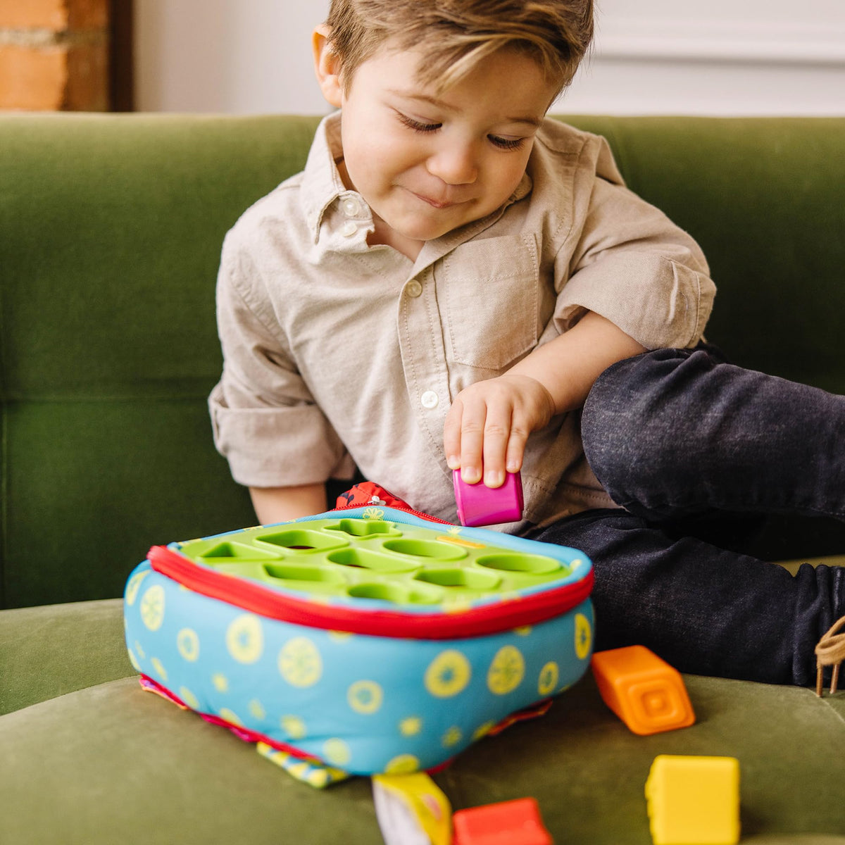 Melissa & Doug textured shape blocks enhance tactile exploration during playtime