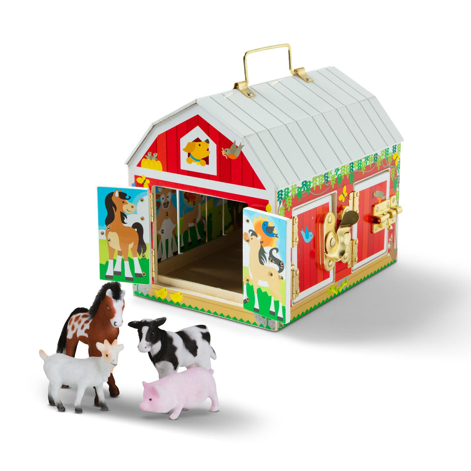 Melissa & Doug Latches Barn front view with sturdy wood and bright paint for durable play