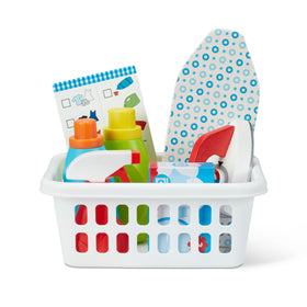 Melissa & Doug laundry basket play set with a sturdy basket for on-the-go pretend chores.