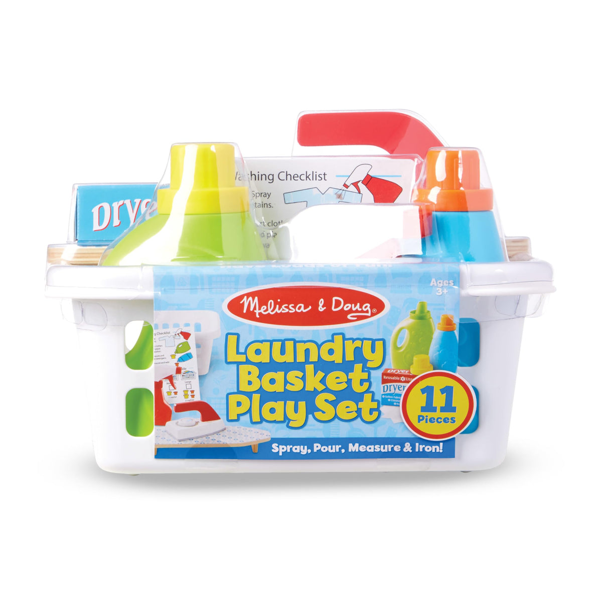 Melissa & Doug ironing board provides stable surface for kid-sized pretend laundry tasks.
