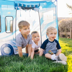 Melissa & Doug Let’s Explore Camper Tent with doors open inviting pretend camping