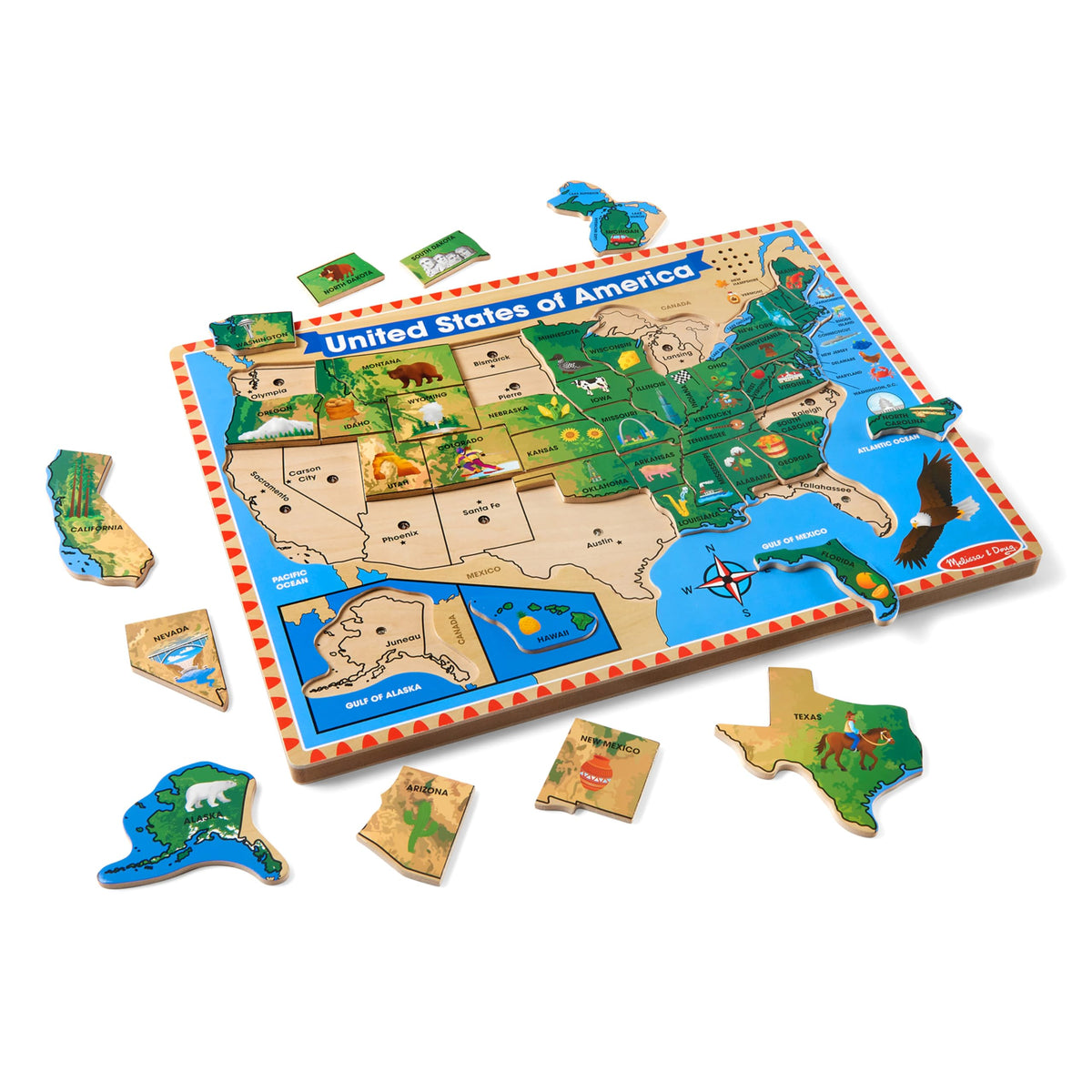 Melissa & Doug light-activated sensor announces capital names when placed.