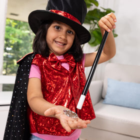 Melissa & Doug magician costume vest secret pocket enables quick prop storage.
