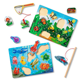Melissa & Doug magnetic bug-catching net helps scoop pieces, promoting hand-eye coordination