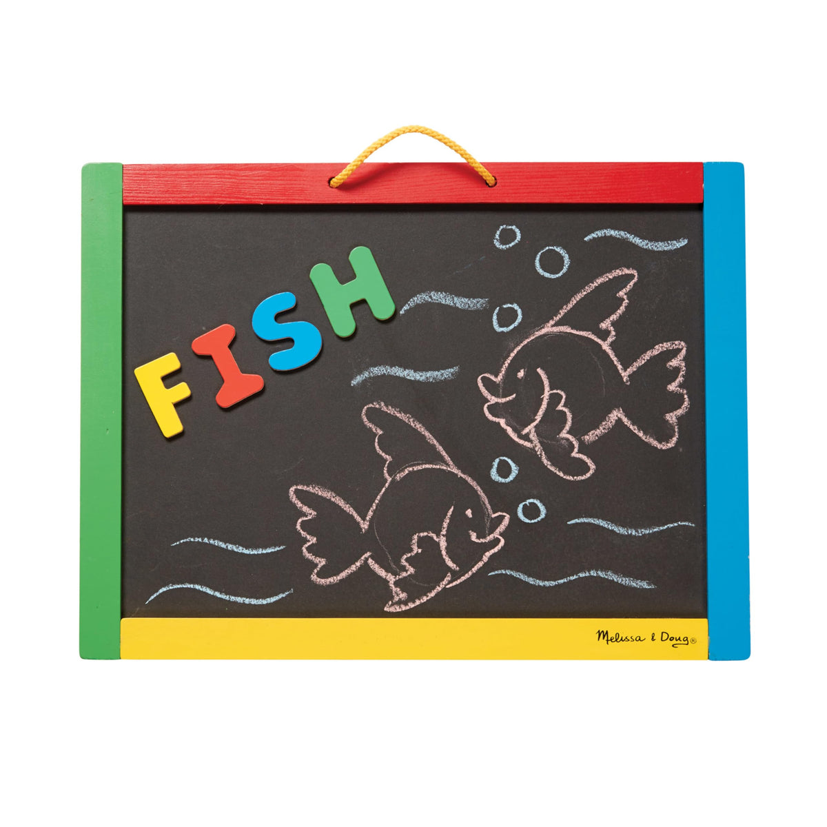 Melissa & Doug magnetic chalkboard and dry-erase board with magnets for learning.