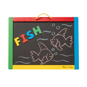 Melissa & Doug magnetic chalkboard and dry-erase board with magnets for learning.