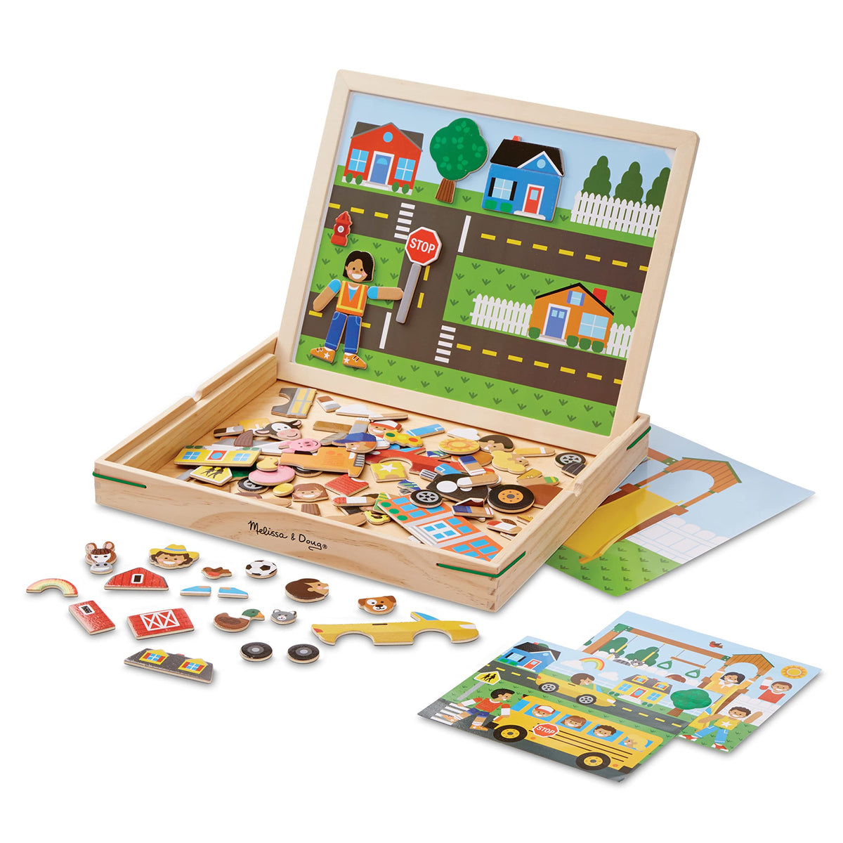Melissa and Doug magnetic matching board with vivid scene for fine motor play.