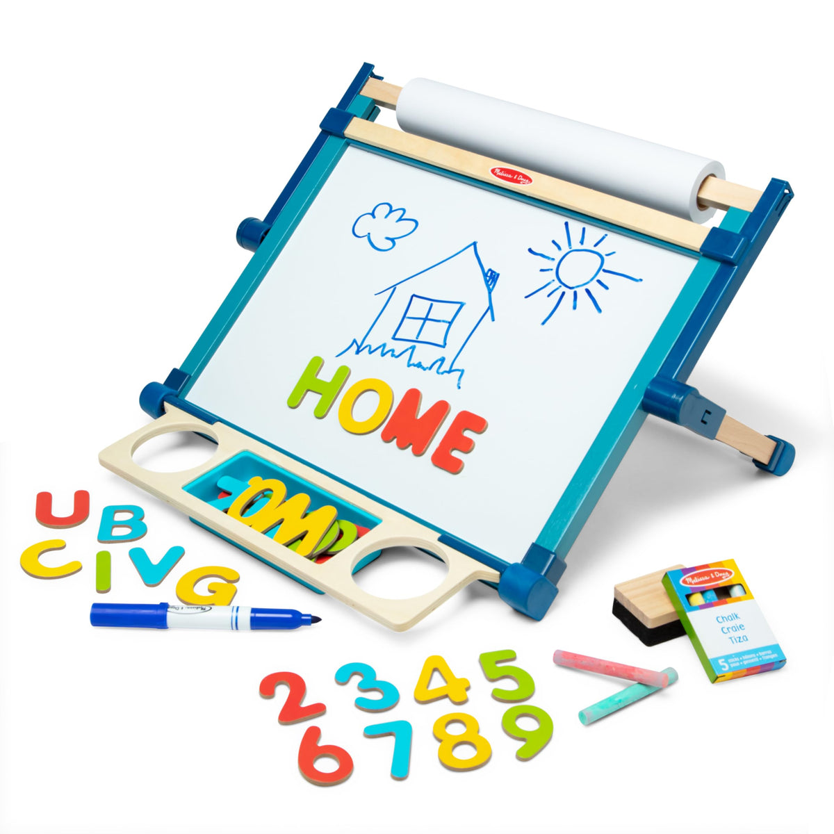 Melissa & Doug Magnetic Tabletop Easel with dry-erase board for creative drawing and early literacy