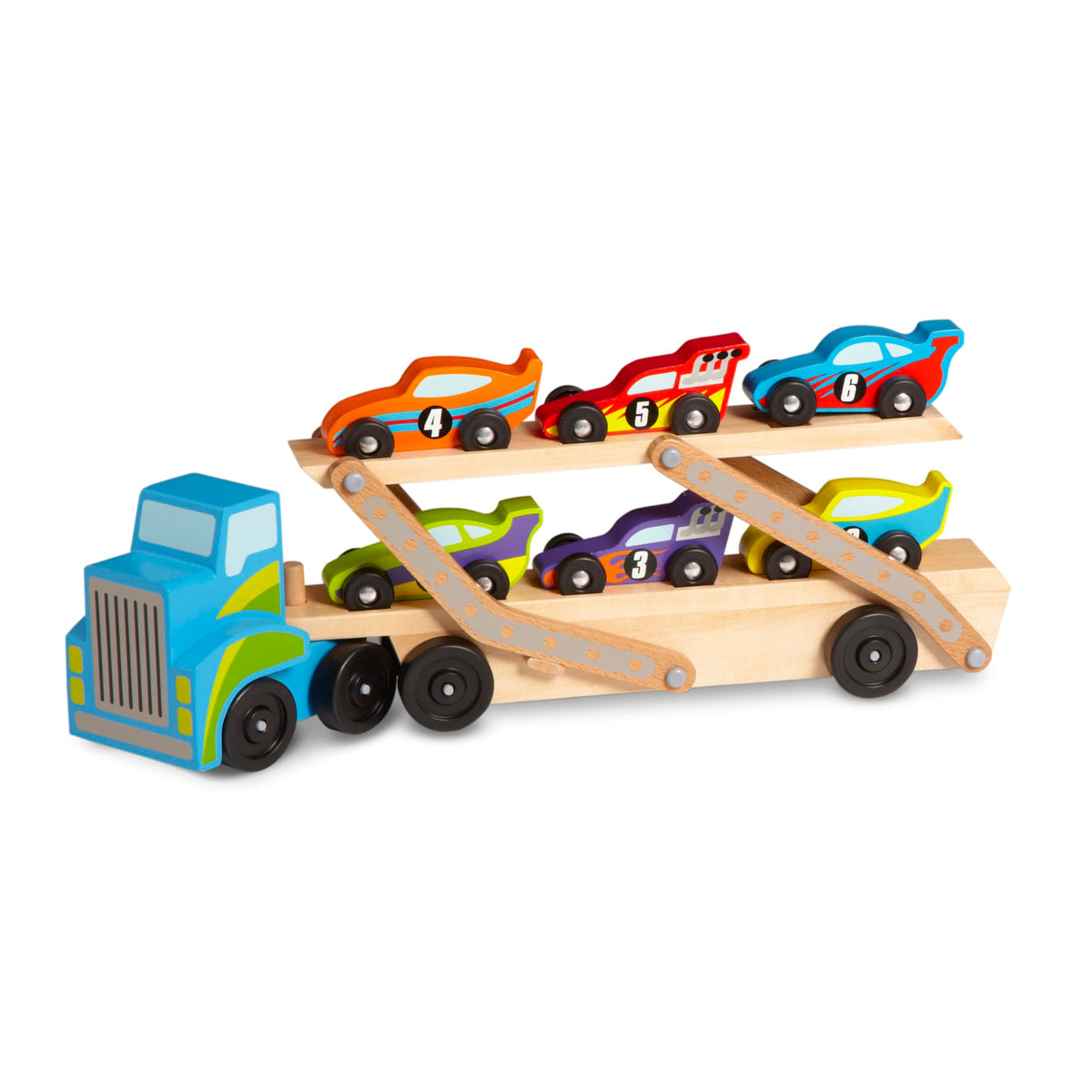 Melissa and Doug Mega Race-Car Carrier cab view for hands-on truck play