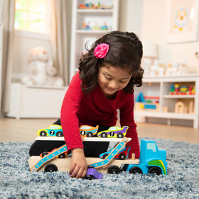 Melissa and Doug Mega Race-Car Carrier trailer side view for imaginative transport play