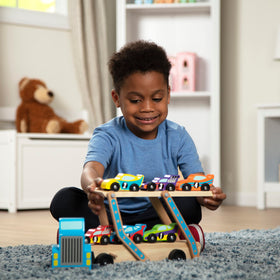 Melissa and Doug Mega Race-Car Carrier durable wooden construction detail