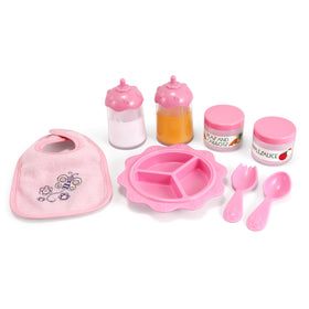 Melissa & Doug Mine to Love baby feeding set laid out for pretend mealtime