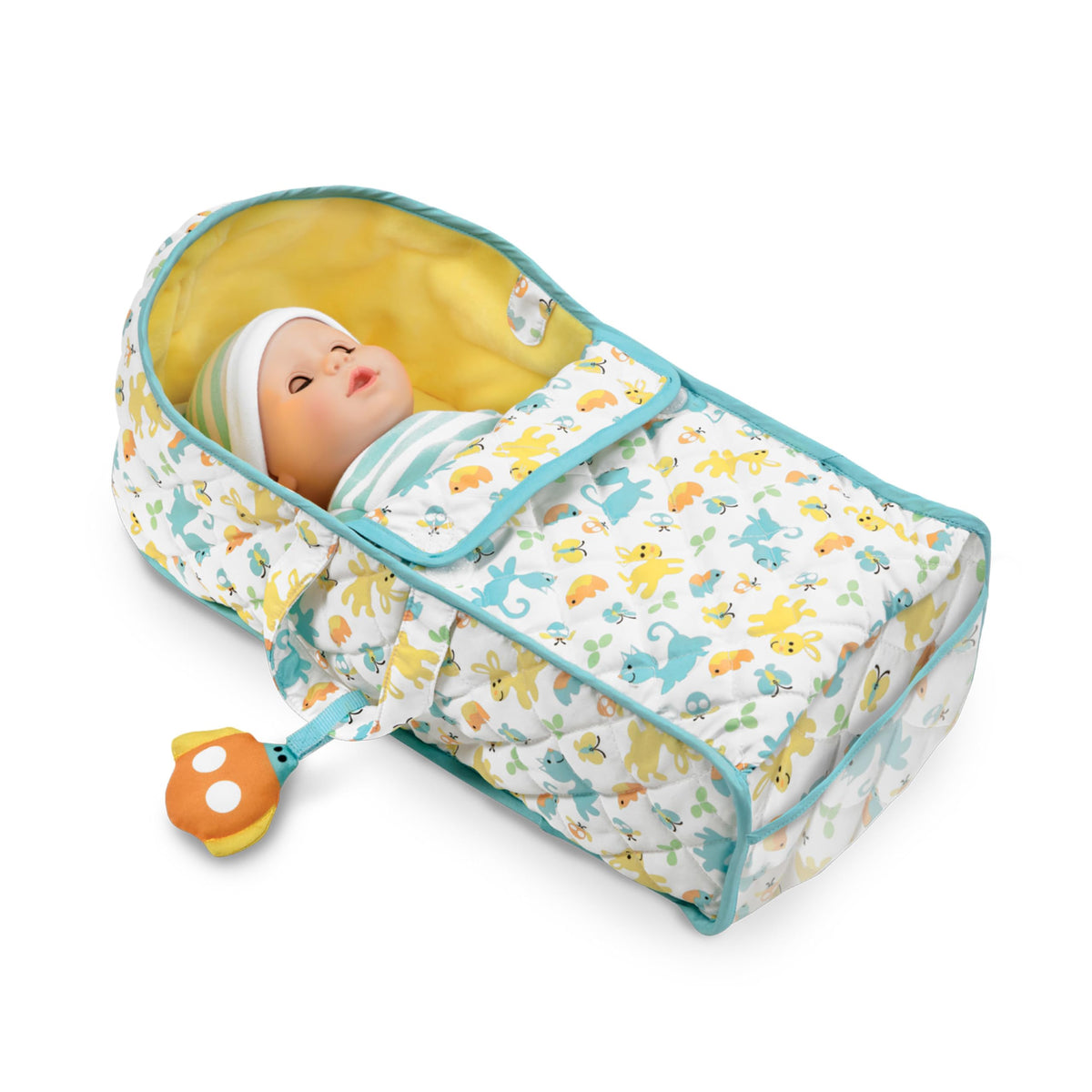 Melissa & Doug Mine to Love ladybug crinkle toy attached to the bassinet handle