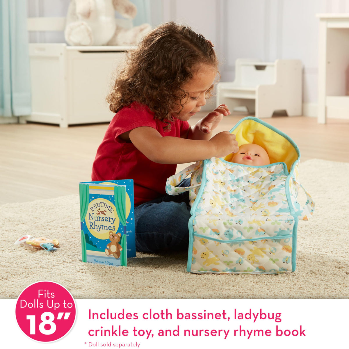 Melissa & Doug Mine to Love bassinet pocket for nursery rhyme book storytelling