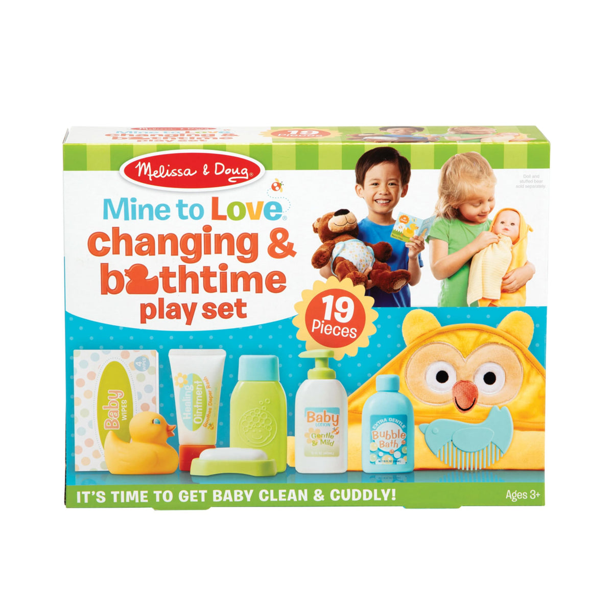 Melissa & Doug bubble bath bottle enhances sensory pretend play during doll care