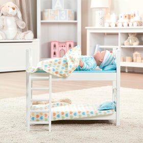 Melissa & Doug Mine to Love bunk bed setup with dolls admiring the structure