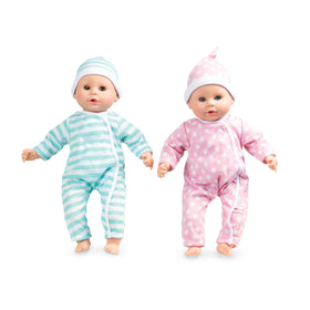 Melissa & Doug Mine to Love Luke & Lucy twin dolls with soft bodies for cuddly pretend play.