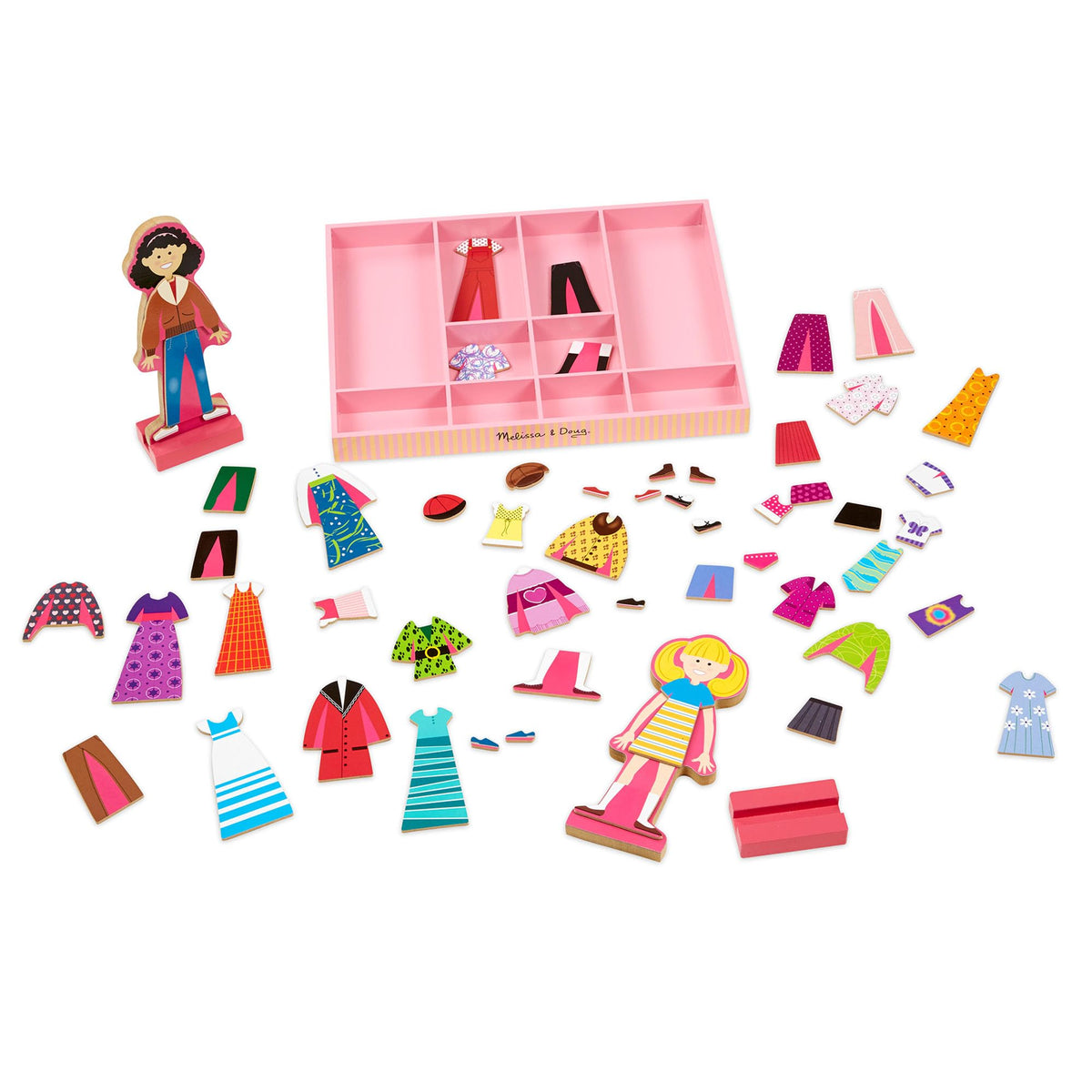 Sturdy wooden storage tray keeps pieces organized.