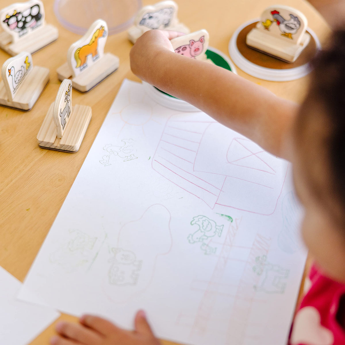 cow stamp from Melissa & Doug set supporting storytelling visuals