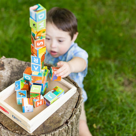 Melissa and Doug wooden storage tray keeps puzzle pieces organized.