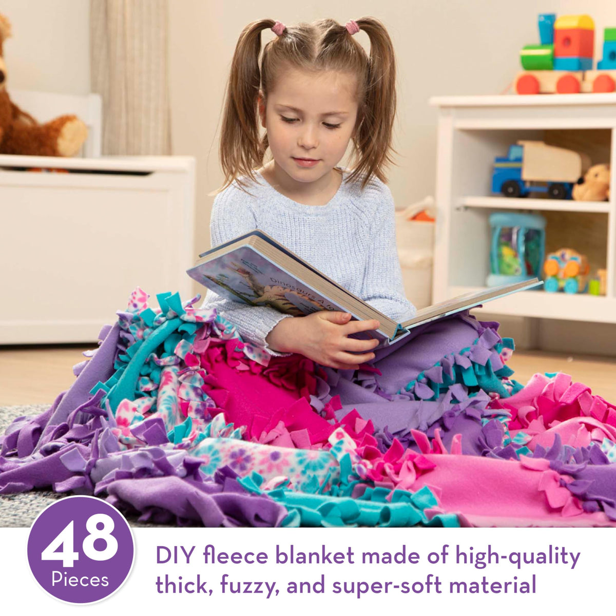 Melissa & Doug no-sew quilt fringe slots for fast tying