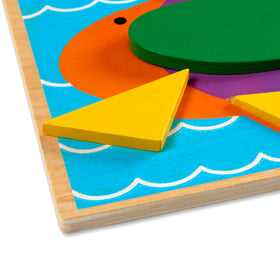 Melissa & Doug Pattern Blocks pieces close-up with vibrant shapes for color recognition