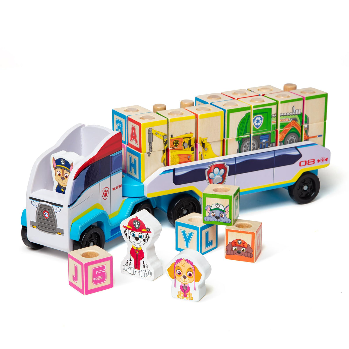 Melissa & Doug PAW Patrol block truck full set supports hands-on learning with 33 pieces.