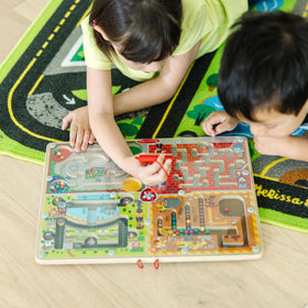 Paw Patrol maze with attached wand encourages fine motor skills during travel