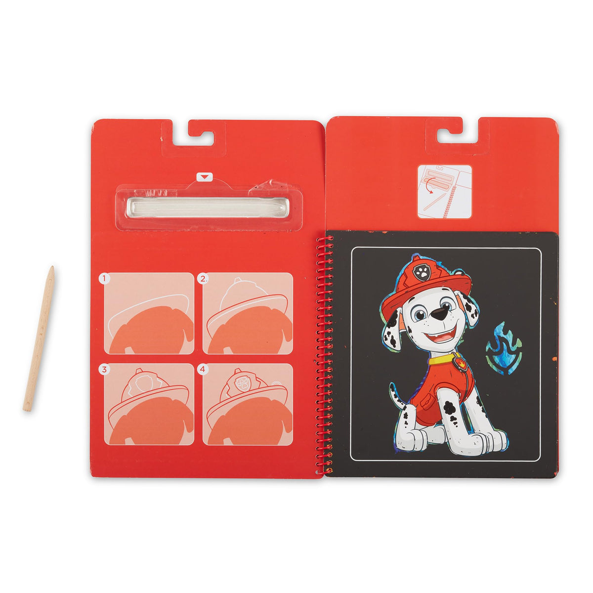 Skye scene from Paw Patrol Scratch Art pad reveals rainbow colors.
