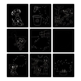 Stencil sheet tucked inside spiral-bound Paw Patrol Scratch Art pad.