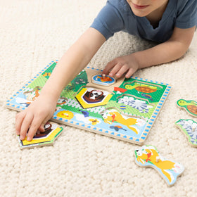 Durable wooden case for Melissa & Doug peg puzzles keeps pieces organized