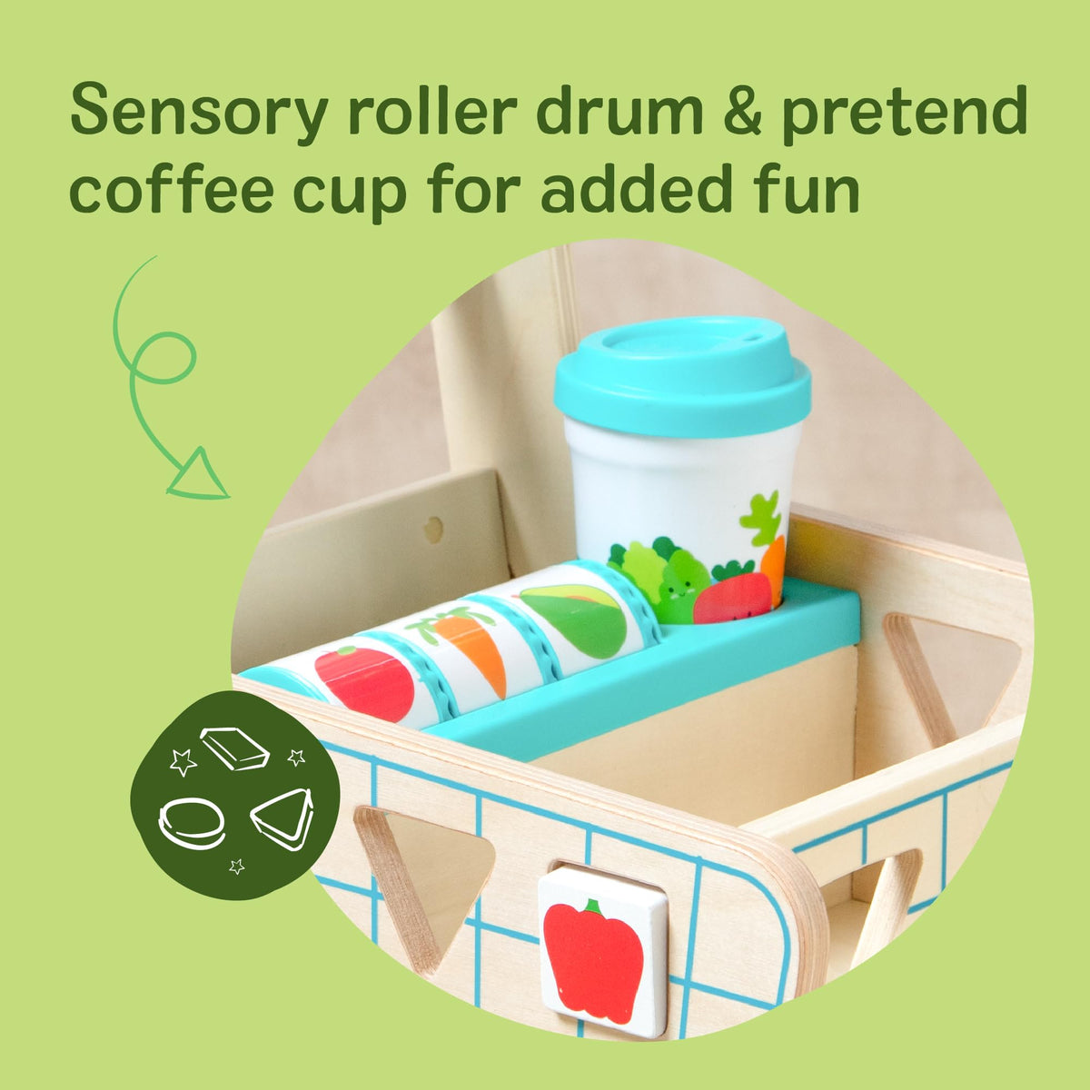 Melissa & Doug pieces fit inside cart for easy storage and cleanup.